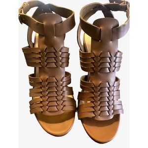 Madden‎ Girl Reine Sandal Shoes Size 6.5 Brown Strappy Block Heel Huarache NEW